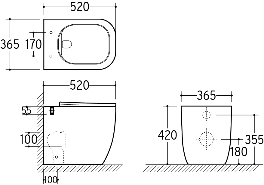 Coppia di Sanitari Filo Muro a Terra della Serie Sophia Completa di WC, Bidet, Sedile Softclose e Fissaggi