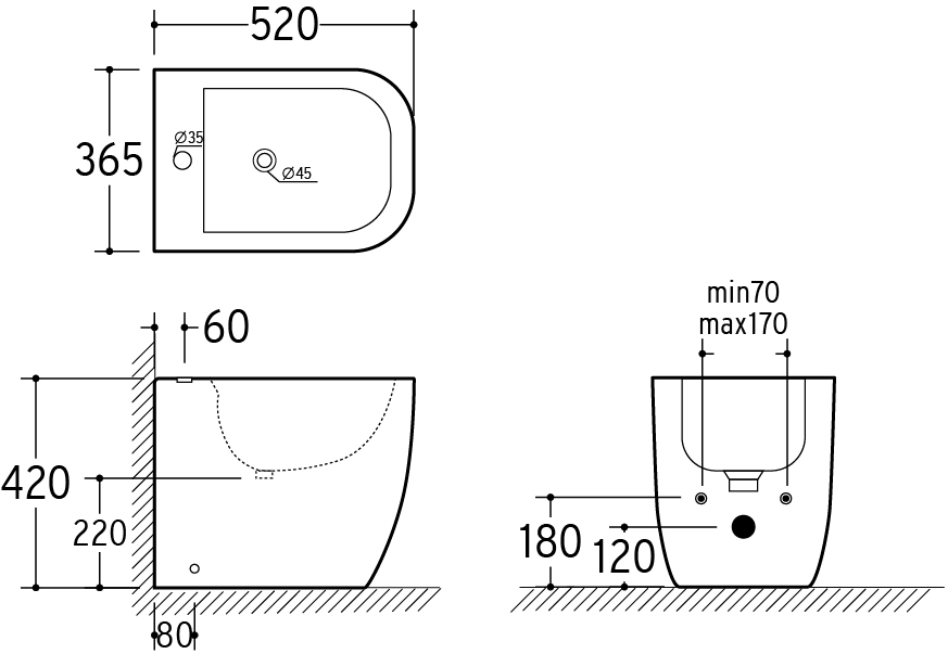 Coppia di Sanitari Filo Muro a Terra della Serie Sophia Completa di WC, Bidet, Sedile Softclose e Fissaggi