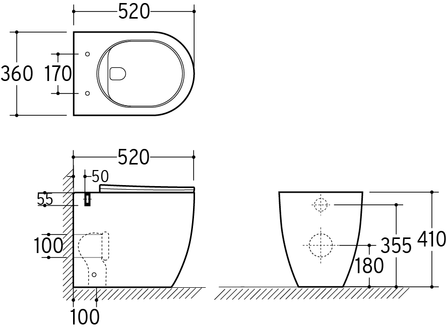 Coppia di Sanitari Filo Muro a Terra della Serie Dara Completa di WC, Bidet, Sedile Softclose e Fissaggi