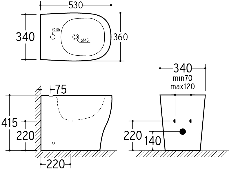 Coppia di Sanitari Filo Muro a Terra della Serie Greta Completa di WC, Bidet, Sedile Softclose e Fissaggi