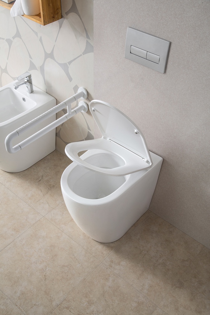 Coppia di Sanitari Filo Muro a Terra della Serie Agata Completa di WC, Bidet, Sedile Softclose e Fissaggi