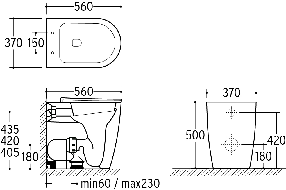 Coppia di Sanitari Filo Muro a Terra della Serie Agata Completa di WC, Bidet, Sedile Softclose e Fissaggi