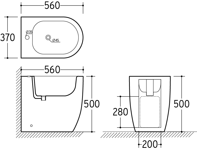 Coppia di Sanitari Filo Muro a Terra della Serie Agata Completa di WC, Bidet, Sedile Softclose e Fissaggi