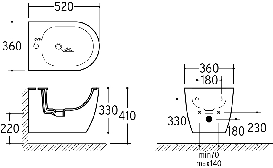 Coppia di Sanitari Sospesi della Serie Dara Completa di WC, Bidet, Sedile Softclose e Fissaggi