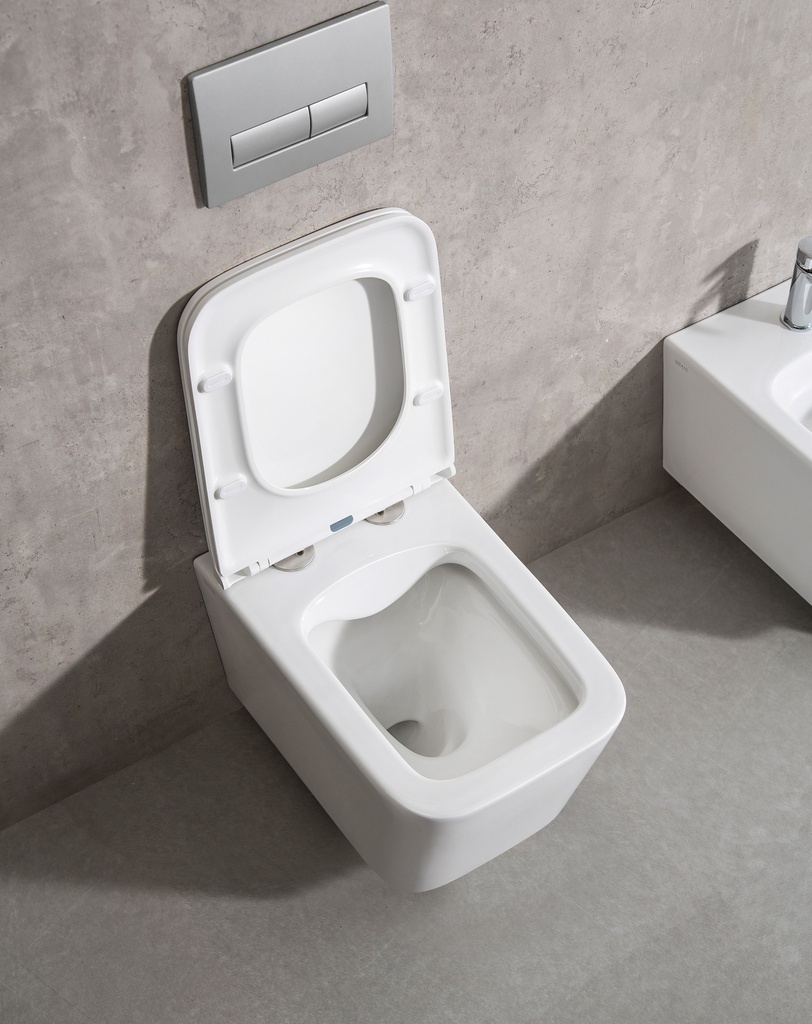 Coppia di Sanitari Sospesi della Serie Quadra Completa di WC, Bidet, Sedile Softclose e Fissaggi