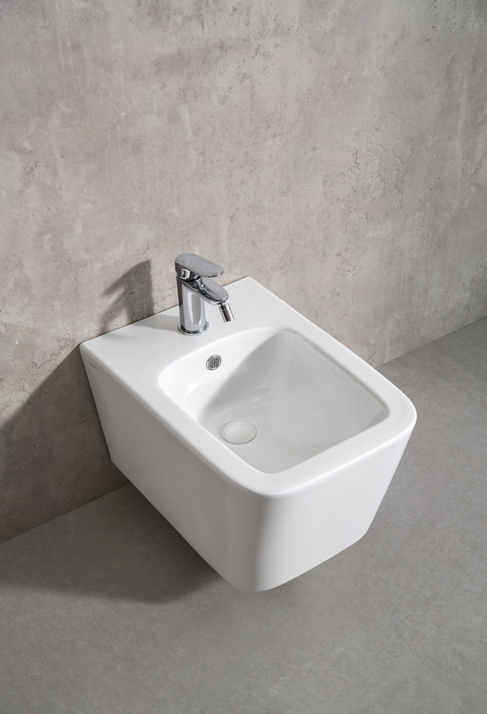 Coppia di Sanitari Sospesi della Serie Quadra Completa di WC, Bidet, Sedile Softclose e Fissaggi