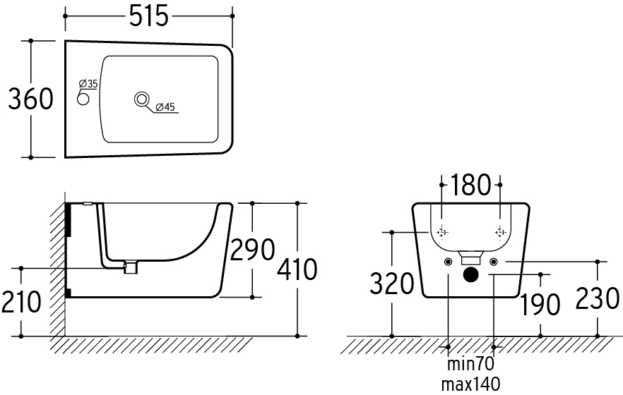 Coppia di Sanitari Sospesi della Serie Quadra Completa di WC, Bidet, Sedile Softclose e Fissaggi