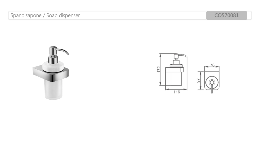 Dispenser Sapone Liquido in Zinco Cromato con Erogatore, Supporto e  Cristallo Satinato della Serie Concept