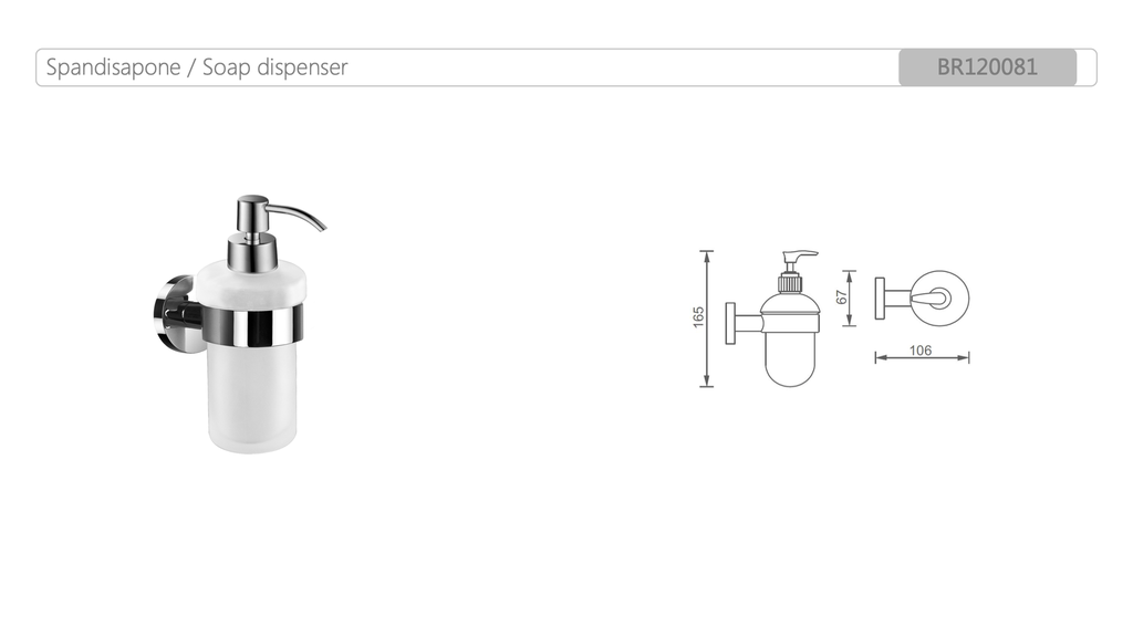 SCACCO DISPENSER SAPONE LIQUIDO, IN OTTONE CROMATO E VETRO AD