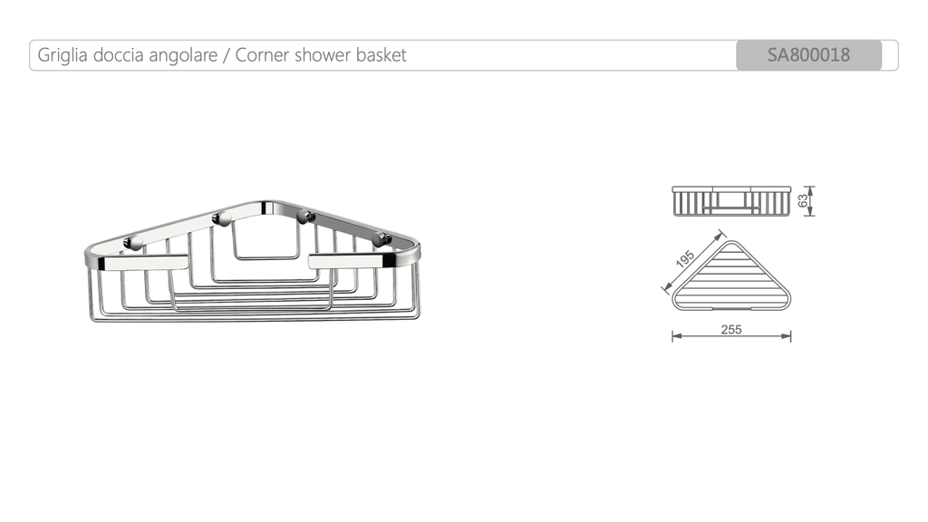 A04310 AL 02  Griglia Doccia angolare porta shampoo cromo