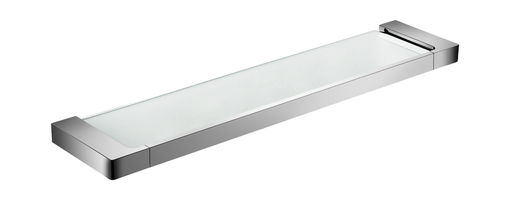 Chromed Brass and Zinc Bathroom Linear Transparent Glass Shelf of Concept Serie