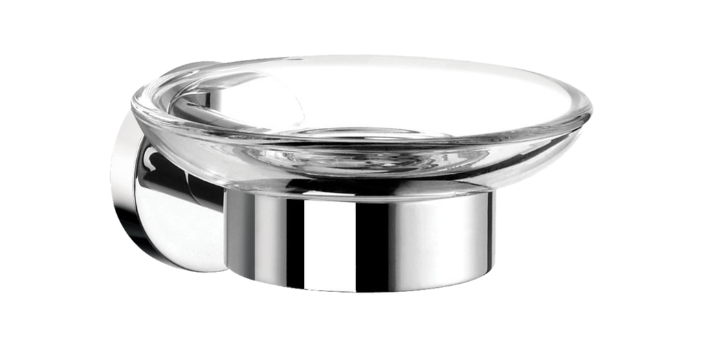 Soap Dish with a Transparent Crystal, Chromed Brass Support and Removeable Basin of the Brooklyn Serie