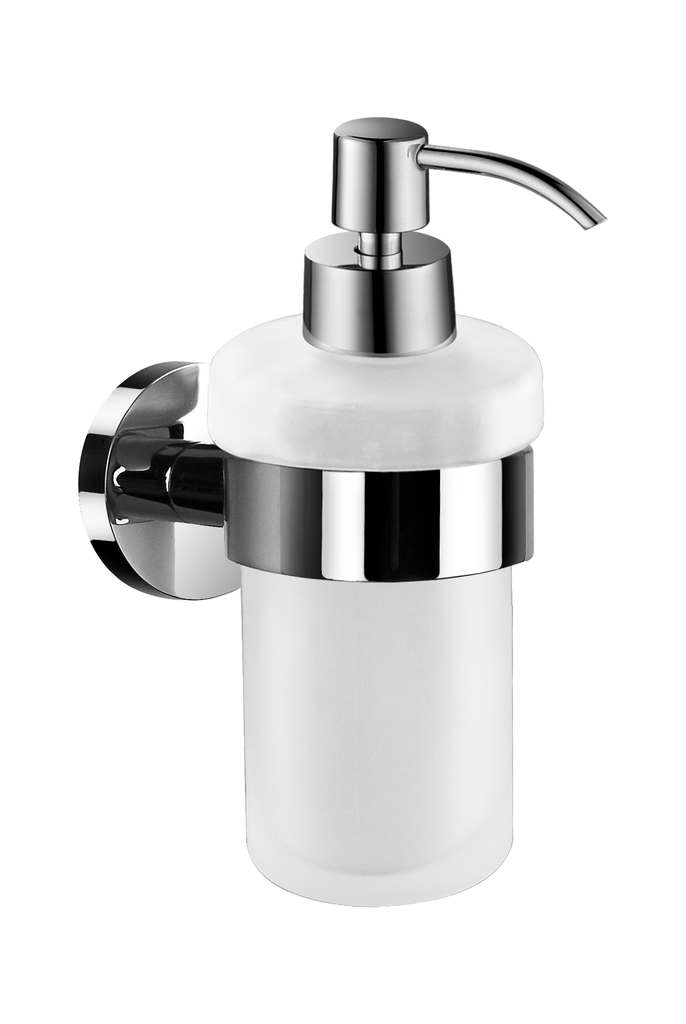 Dispenser Sapone Liquido con Supporto in Ottone Cromato e Recipiente in Cristallo Satinato con Erogatore della Serie Brooklyn