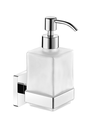 Dispenser Sapone Liquido con Supporto in Ottone Cromato e Recipiente in Cristallo Satinato con Erogatore e Design Squadrato della Serie Skyline