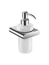 Dispenser Sapone Liquido con Supporto in Ottone Cromato e Recipiente in Vetro Satinato con Erogatore della Serie Genesis